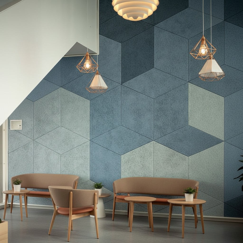 Hexagonal wood wool acoustic panels